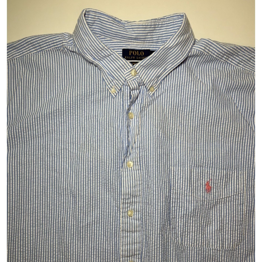 Ralph Lauren Polo Men's Seersucker Button Down Shirt | Blue/White | 3XB